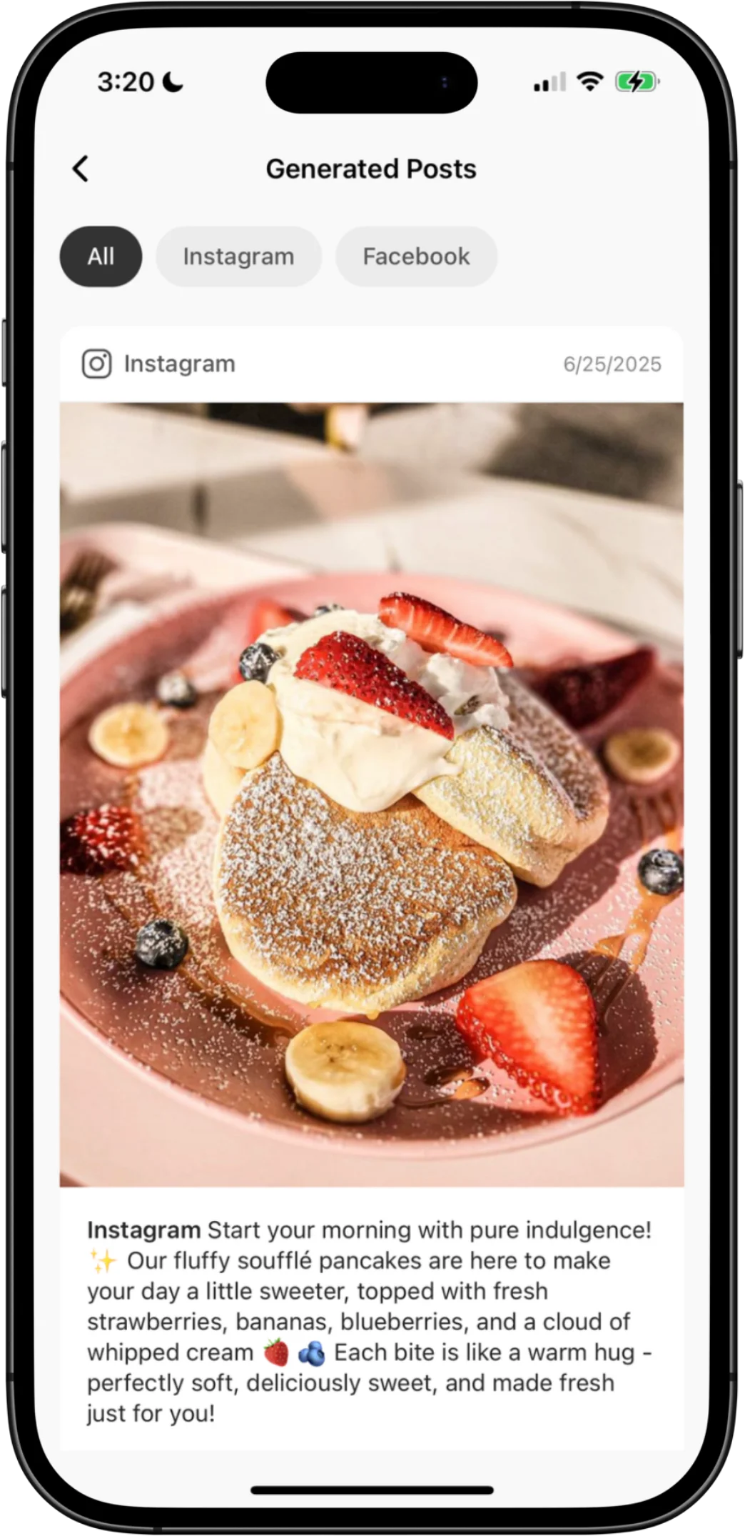 Daily post suggestions screen