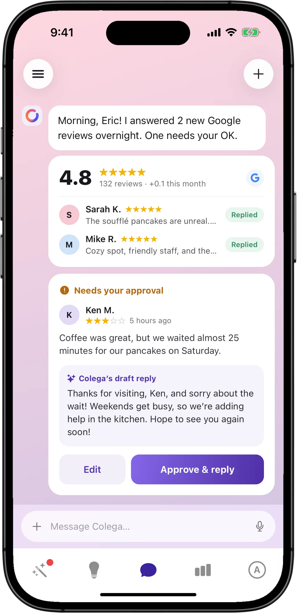 Google review replies screen